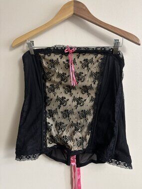Cacique Black Beige Pink Bustier Corset Lace Up Top Sz 26/28